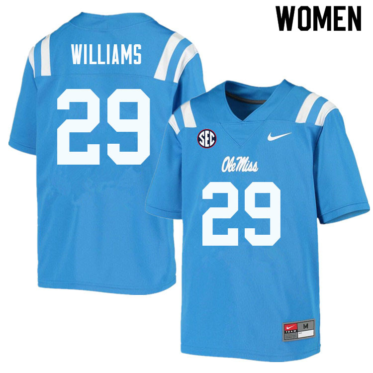 Demarko Williams Ole Miss Rebels NCAA Women's Powder Blue #29 Stitched Limited College Football Jersey IHZ1558TD